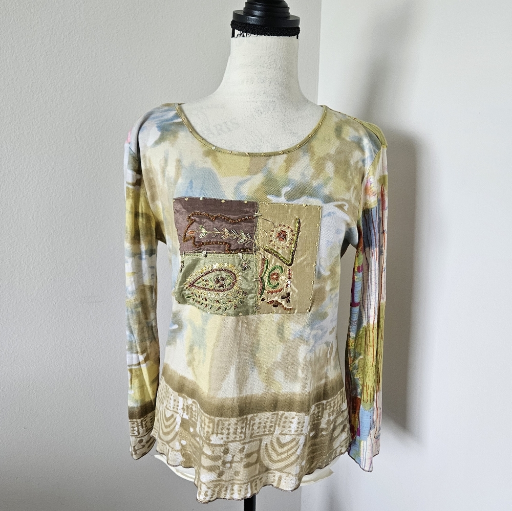 π¨π΅ Rene Derhy long sleeves cotton top tan/brown size small π¨π΅ - Picture 5 of 6
